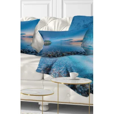 Design Art Green Isle At Stony Coast - Sea & Shore Printed Throw Pillow