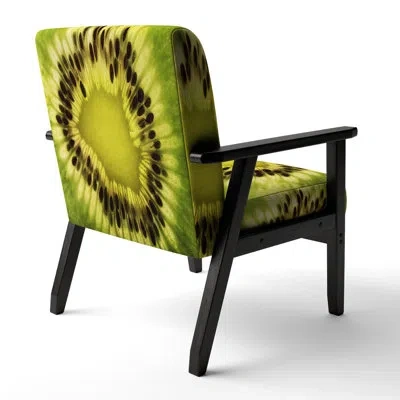 Design Art Green Kiwi Seeds And Inside Pattern - Upholstered Contemporary Accent Arm Chair