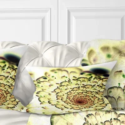 Design Art Green Light Fractal Flower Pattern - Abstract Printed Pillow