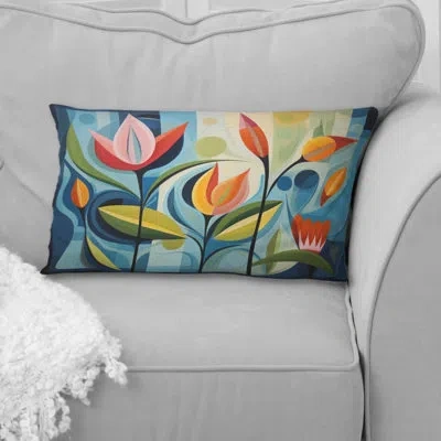 Design Art Green Mid Century Mod Nature Ii - Abstract Midcentury Printed Pillow In Blue;yellow;pink