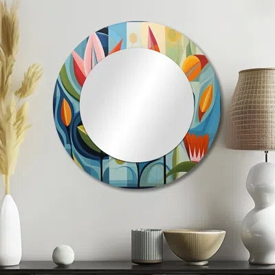 Design Art Green Mid Century Mod Nature Ii - Midcentury Modern Large Wall Mirror, Mid-century Modern Round Uniq