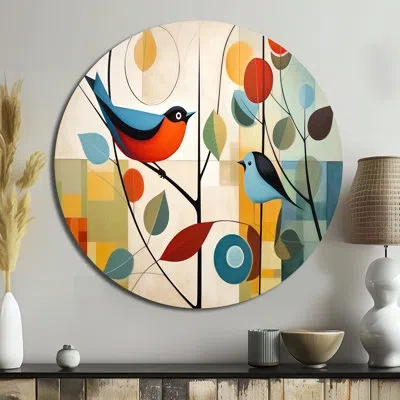 Design Art Green Mid Century Mod Nature Iii - Abstract Round Metal Home Decor