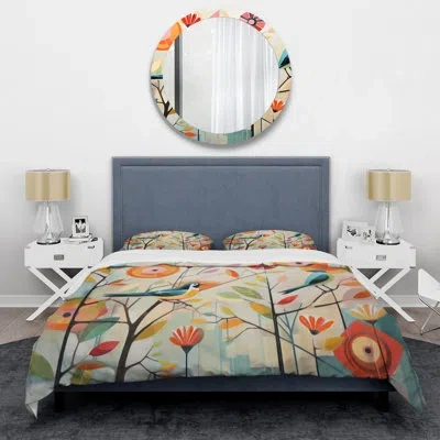 Design Art Green Mid Century Mod Nature Iv - Abstract Midcentury Duvet Cover Set - Microfiber Polyester