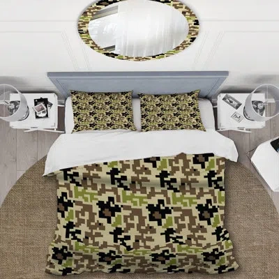 Design Art Green Military Camouflage - Abstract Duvet Cover Set - Microfiber Polyester In Black;brown;green