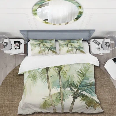 Design Art Green Minimalism Palm Trees I - Palms & Palm Trees Duvet Cover Set
