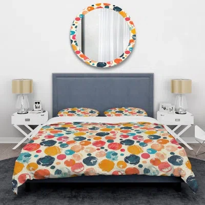 Design Art Green Modern Polka Dot Print Ii - Modern Duvet Cover Set In Green;yellow