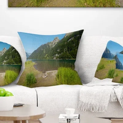Design Art Green Mountain Landscape View - Landscape Printed Pillow