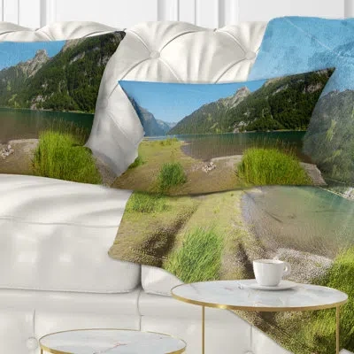 Design Art Green Mountain Landscape View - Landscape Printed Throw Pillow