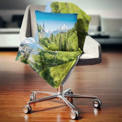 Design Art Green Mountain View Of Bavarian Alps - Landscape Printed Pillow