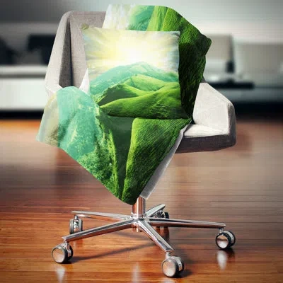 Design Art Green Mountains Under Sun - Landscape Printed Pillow