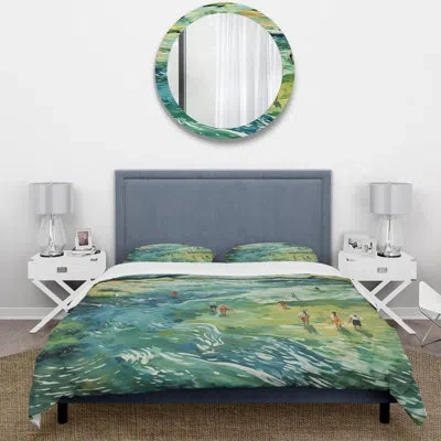 Design Art Green Peaceful Tide Pools I - Coastal Minimalism Duvet Cover Set