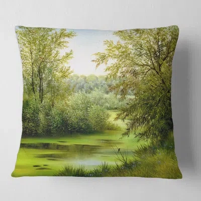 Design Art Green Pond With Spring Trees - Country Printed Pillow