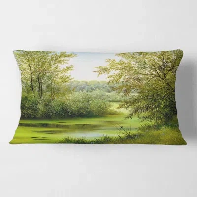 Design Art Green Pond With Spring Trees - Country Printed Throw Pillow