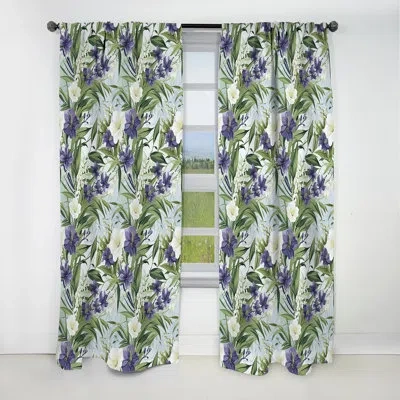 Design Art Green Purple Bamboo Serenade Tropical Pattern V - Floral Blackout Curtain - 1 Panels In Green;purple