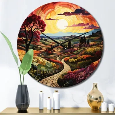 Design Art Green Purple Vineyard Rows Of Ruby Ii Wall Clock In Red
