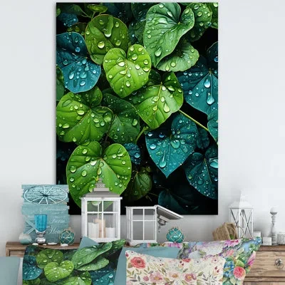 Design Art Green Realistic Charm - Violets Canvas Wall Art In Wrapped Canvas