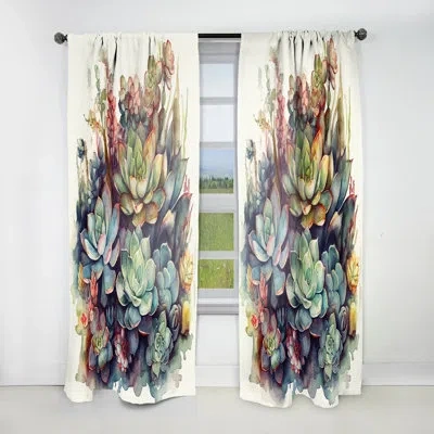 Design Art Green Red Cactus Scenery Iii - Floral Velvet Curtain - 1 Panel In Green;red