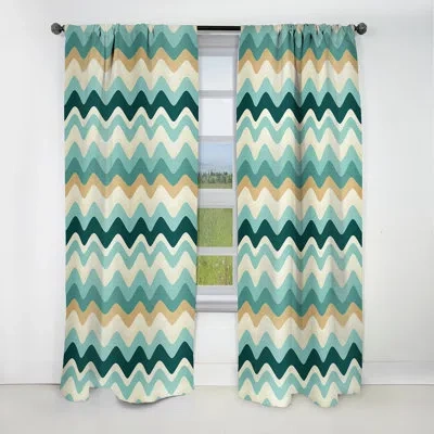 Design Art Green Serene Seashore Chevron Waves - Chevron Curtain - Blackout Chevron Curtain - 1 Panels In Green;beige
