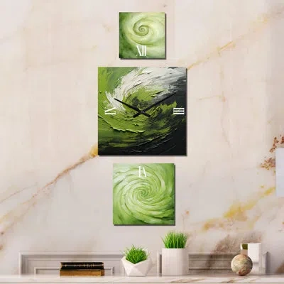 Design Art Green Serene Spiral Dreams Metal Wall Clock In Black;white;green