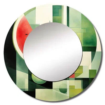 Design Art Green Slice Watermelon Fruit - Fruits Mirror, Green Round Unique Wall Mirror, Printed Metal Art In Green;red