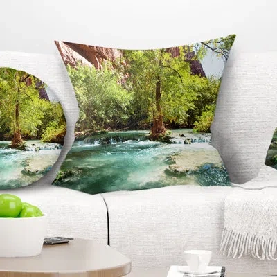 Design Art Green Spring Creek In Mountains - Landscape Printed Pillow
