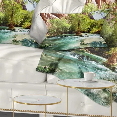 Design Art Green Spring Creek In Mountains - Landscape Printed Throw Pillow