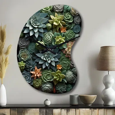 Design Art Green Succulents Natures Sculptures - Boom Shape Unique Succulent Wall Clock