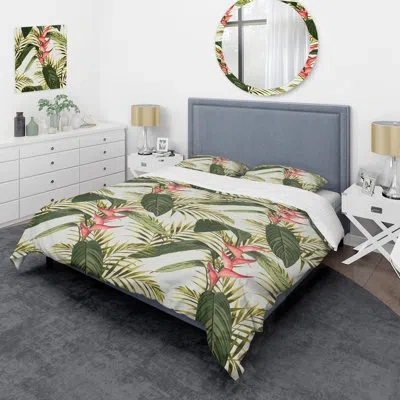 Design Art Green Tropical Summer - Floral Duvet Cover Set - Microfiber Polyester In Green,pink