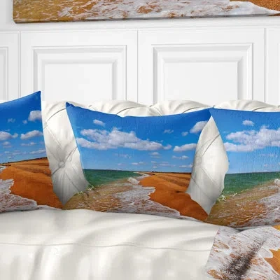 Design Art Green Waters On Winter Day Beach - Sea & Shore Printed Pillow