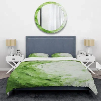 Design Art Green White Sage Spirals - Abstract Duvet Cover Set - Microfiber Polyester In White;green