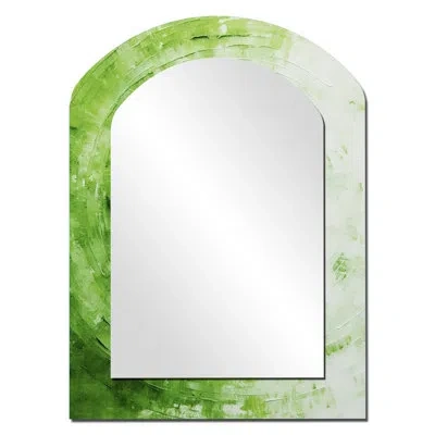 Design Art Green White Sage Spirals - Abstract Shapes Asymmetrical Large Mirror, Modern Arch Decorative Wall Mi In Green;white