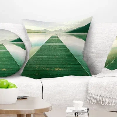 Design Art Green Wood Pier At Glacier Park - Pier & Bridge Printed Pillow