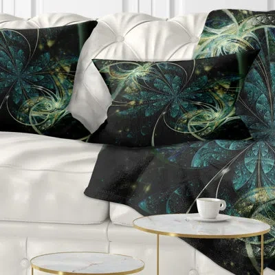Design Art Green Yellow Digital Art Fractal Flower - Floral Printed Throw Pillow