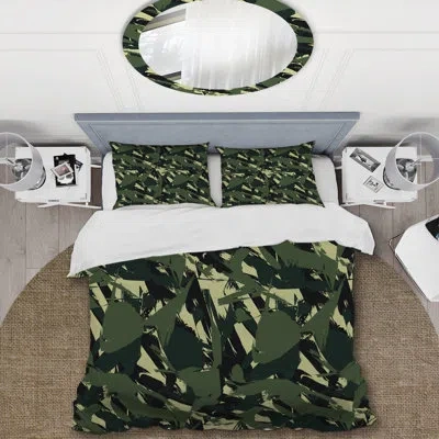 Design Art Green/beige Microfiber 3 Piece Duvet Cover Set In Black