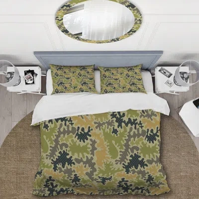 Design Art Green/black/gray Microfiber 3 Piece Duvet Cover Set In Green,black,gray