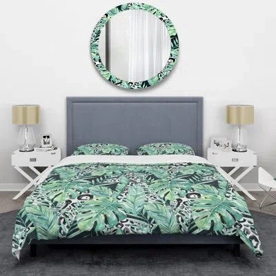 Design Art Green/black/white Microfiber 2 Piece Duvet Cover Set In Black;white;green