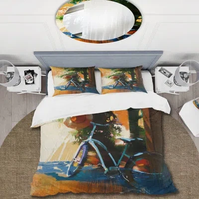 Design Art Green/blue/orange Brown Microfiber Duvet Cover Set In Green,blue,orange Brown