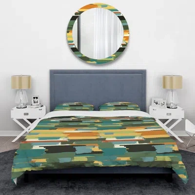 Design Art Green/blue/yellow Microfiber 3 Piece Duvet Cover Set In Green,blue,yellow