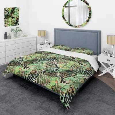 Design Art Green/brown Microfiber 3 Piece Duvet Cover Set In Black