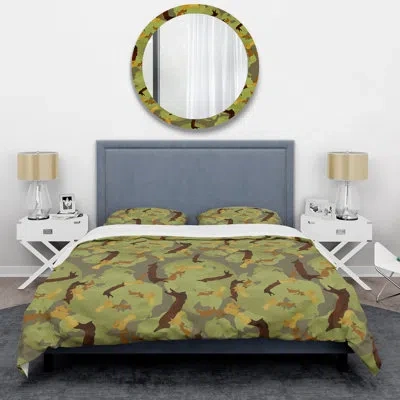 Design Art Green/brown Microfiber 3 Piece Duvet Cover Set In Green,brown