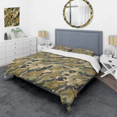 Design Art Green/brown Microfiber 3 Piece Duvet Cover Set In Green,brown