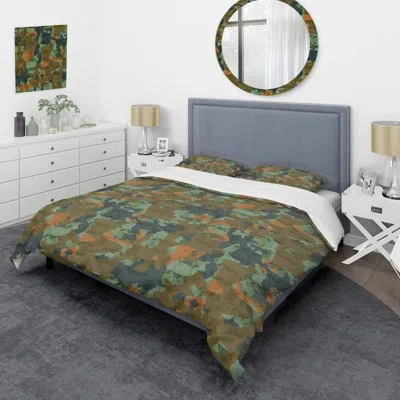 Design Art Green/brown/blue Microfiber 2 Piece Duvet Cover Set In Green,brown,black