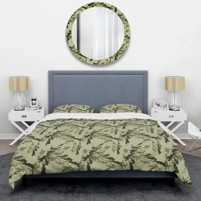 Design Art Green/cream Microfiber 3 Piece Duvet Cover Set In Green,cream