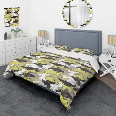 Design Art Green/gray/black Microfiber 3 Piece Duvet Cover Set