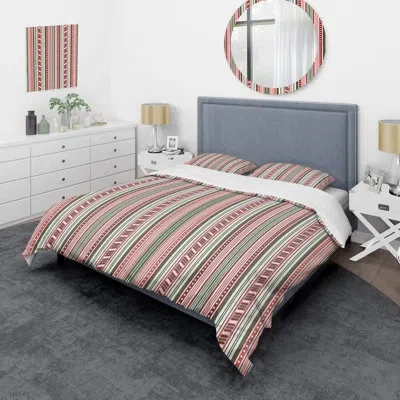 Design Art Green/peach Microfiber 2 Piece Duvet Cover Set In Pink,gray
