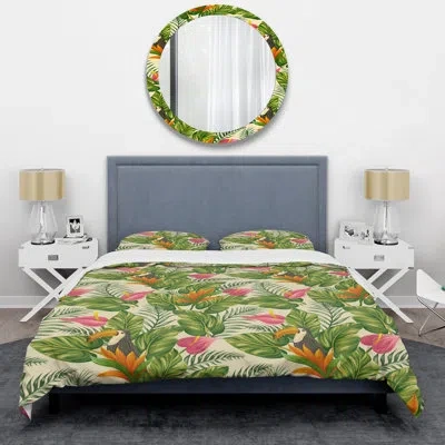 Design Art Green/pink/orange Microfiber 3 Piece Duvet Cover Set In Green,pink,orange