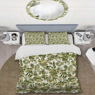Design Art Green/white Microfiber 3 Piece Duvet Cover Set In Green,white