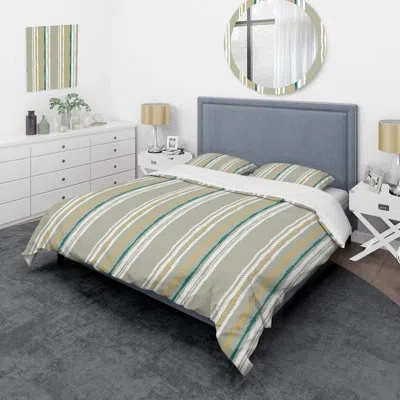 Design Art Green/white Microfiber 3 Piece Duvet Cover Set In Green,white