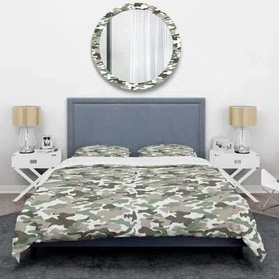 Design Art Green/white Microfiber 3 Piece Duvet Cover Set In Green,white
