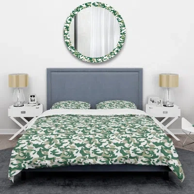 Design Art Green/white Microfiber 3 Piece Duvet Cover Set In White;green